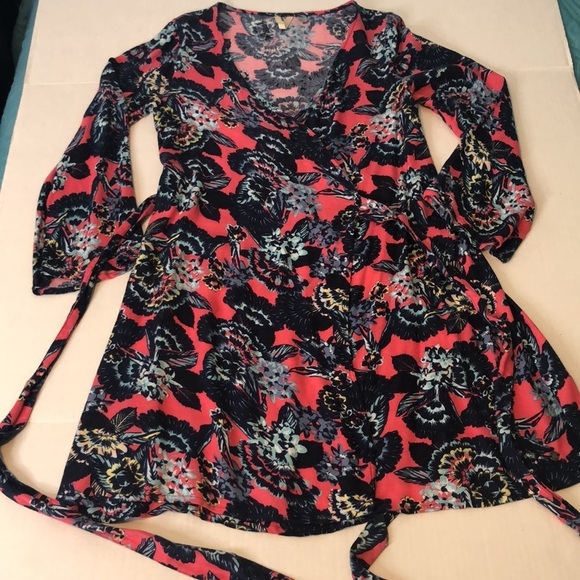 ROXY WOMENS FLORAL PRINT PINK/BLUE LONG SLEEVE WRAP DRESS SIZE S - Picture 11 of 15
